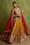 Buy_SUHINO_Mustard Silk, Organza Mirrors, Embroidery, Zari, Patchwork Kurta Lehenga Set _at_Aza_Fashions