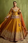 Buy_SUHINO_Yellow Silk, Organza Mirrors, Embroidery, Patchwork, Tassels, Kurta Lehenga Set _at_Aza_Fashions