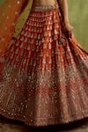 Buy_SUHINO_Orange Silk, Net Mirrors, Embroidery, Zari V-neck Rust Lehenga Set _Online_at_Aza_Fashions