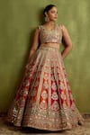 Shop_SUHINO_Gold Silk, Organza Embroidery, Zari, Gota Patti, Mirrors, Patchwork Lehenga Set _Online_at_Aza_Fashions