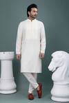 Buy_Priyanka Haralalka_Off White Silk, Cotton Pleated Yoke Kurta And Pyjama Set _at_Aza_Fashions