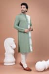 Buy_Priyanka Haralalka_Olive Green Cotton, Silk Mirrors Tie And Dye Work Kurta Pyjama Set _Online_at_Aza_Fashions