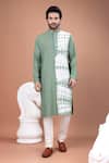Priyanka Haralalka_Olive Green Cotton, Silk Mirrors Tie And Dye Work Kurta Pyjama Set _at_Aza_Fashions