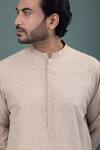 Buy_Priyanka Haralalka_Beige Cotton Applique, Embroidery Geometrical Kurta And Pyjama Set 