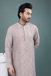 Buy_Priyanka Haralalka_Gray Cotton Embroidery Stitch Detailed Kurta And Pyjama Set 
