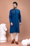 Buy_Priyanka Haralalka_Blue Cotton Embroidery, Beads Cutdana Hand Kurta And Pyjama Set _at_Aza_Fashions