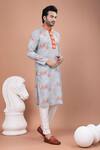 Shop_Priyanka Haralalka_Gray Cotton Embroidery Geometrical Print Kurta And Pyjama Set _Online_at_Aza_Fashions
