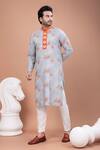 Shop_Priyanka Haralalka_Gray Cotton Embroidery Geometrical Print Kurta And Pyjama Set 