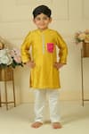 Buy_Pankhuri By Priyanka_Mustard Chanderi Contrast Patch Pocket Kurta Set _at_Aza_Fashions