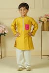 Pankhuri By Priyanka_Mustard Chanderi Contrast Patch Pocket Kurta Set _at_Aza_Fashions