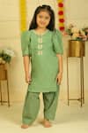 Buy_Pankhuri By Priyanka_Green Chanderi Lace, Bows Work Placket Kurta And Salwar Set _at_Aza_Fashions