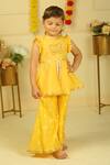 Buy_Pankhuri By Priyanka_Yellow Embroidery, Metallic Thread Polka Dot Peplum And Palazzo Set _at_Aza_Fashions