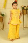 Pankhuri By Priyanka_Yellow Embroidery, Metallic Thread Polka Dot Peplum And Palazzo Set _at_Aza_Fashions