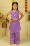 Buy_Pankhuri By Priyanka_Purple Embroidery, Tassels Handblock Polka Print Kurta And Palazzo Set _at_Aza_Fashions