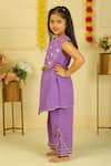 Pankhuri By Priyanka_Purple Embroidery, Tassels Handblock Polka Print Kurta And Palazzo Set _at_Aza_Fashions