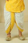 Pankhuri By Priyanka_Yellow Piping Handblock Print Angrakha Kurta And Dhoti Pant Set _Online_at_Aza_Fashions