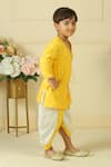 Shop_Pankhuri By Priyanka_Yellow Piping Handblock Print Angrakha Kurta And Dhoti Pant Set _Online_at_Aza_Fashions