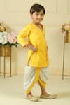 Pankhuri By Priyanka_Yellow Piping Handblock Print Angrakha Kurta And Dhoti Pant Set _at_Aza_Fashions