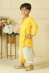 Buy_Pankhuri By Priyanka_Yellow Piping Handblock Print Angrakha Kurta And Dhoti Pant Set 