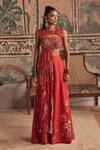 Buy_Show Shaa_Red Embroidery, Applique Round Neck, Keyhole Hand Crop Top And Chanderi Kali Pant _at_Aza_Fashions