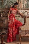 Show Shaa_Red Embroidery, Applique Round Neck, Keyhole Hand Crop Top And Chanderi Kali Pant _at_Aza_Fashions