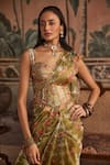 Show Shaa_Olive Green Organza, Dupion Embroidery Floral Print Saree With Corset And Belt _Online_at_Aza_Fashions
