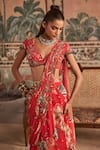 Show Shaa_Red Chiffon, Net Embroidery, Cut Work, Floral Pre-draped Saree And Blouse _Online_at_Aza_Fashions
