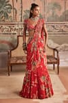 Buy_Show Shaa_Red Chiffon, Net Embroidery, Cut Work, Floral Pre-draped Saree And Blouse _at_Aza_Fashions