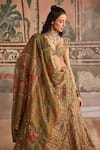 Show Shaa_Olive Green Dupion, Silk Embroidery, Printed Lehenga, Blouse And Dupatta Set _Online_at_Aza_Fashions