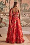 Shop_Show Shaa_Red Organza, Dupion, Silk Embroidery, Sequins Floral Printed And Lehenga Set _at_Aza_Fashions