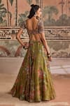 Shop_Show Shaa_Olive Green Silk, Net Embroidery, Sequins, Printed And Lehenga Set With Dupatta _at_Aza_Fashions