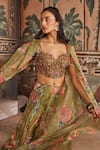 Show Shaa_Olive Green Silk, Net Embroidery, Sequins, Printed And Lehenga Set With Dupatta _Online_at_Aza_Fashions