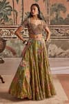Buy_Show Shaa_Olive Green Silk, Net Embroidery, Sequins, Printed And Lehenga Set With Dupatta _Online_at_Aza_Fashions