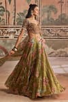 Buy_Show Shaa_Olive Green Silk, Net Embroidery, Sequins, Printed And Lehenga Set With Dupatta _at_Aza_Fashions