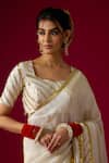 Buy_RAYASHA KHAN_Off White Silk, Tissue, Satin Zari, Zahara Banarasi Stripe Saree With Blouse _Online_at_Aza_Fashions