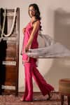 Shop_Aavya_Magenta Silk, Organza Embroidery, Zari Round Neck Placed Kurta Pant Set _at_Aza_Fashions