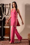 Buy_Aavya_Magenta Silk, Organza Embroidery, Zari Round Neck Placed Kurta Pant Set _Online_at_Aza_Fashions
