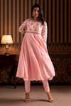 Buy_Aavya_Pink Silk, Shantoon, Organza Embroidery, Zari Round Neck Anarkali Set _Online_at_Aza_Fashions