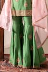 Aavya_Green Silk, Shantoon, Organza Embroidery, Metallic Short Kurta Gharara Set _Online_at_Aza_Fashions