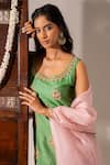 Shop_Aavya_Green Silk, Shantoon, Organza Embroidery, Metallic Short Kurta Gharara Set _Online_at_Aza_Fashions