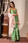 Aavya_Green Silk, Shantoon, Organza Embroidery, Metallic Short Kurta Gharara Set _at_Aza_Fashions