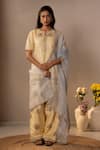 Aavya Yellow Silk, Shantoon, Organza Embroidery Split Short Kurta Farsi Salwar Set Online Aavya_Yellow Silk, Shantoon, Organza Embroidery Split Short Kurta Farsi Salwar Set _Online