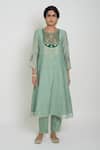 Buy_Sinjhar_Emerald Green Chanderi, Silk Organza Embroidery, Sequins, Kurta Pant Dupatta Set _Online_at_Aza_Fashions