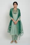 Buy_Sinjhar_Emerald Green Chanderi, Silk Organza Embroidery, Sequins, Kurta Pant Dupatta Set _at_Aza_Fashions