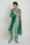 Shop_Sinjhar_Emerald Green Chanderi, Silk Organza Embroidery, Sequins, Kurta Pant Dupatta Set _Online_at_Aza_Fashions