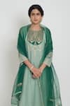 Sinjhar_Emerald Green Chanderi, Silk Organza Embroidery, Sequins, Kurta Pant Dupatta Set _at_Aza_Fashions