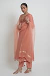 Buy_Sinjhar_Peach Chanderi, Silk Organza Embroidery, Zari, Tassels Kurta, Pant And Dupatta Set _Online_at_Aza_Fashions