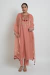 Buy_Sinjhar_Peach Chanderi, Silk Organza Embroidery, Zari, Tassels Kurta, Pant And Dupatta Set _at_Aza_Fashions
