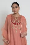 Shop_Sinjhar_Peach Chanderi, Silk Organza Embroidery, Zari, Tassels Kurta, Pant And Dupatta Set _Online_at_Aza_Fashions