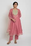 Buy_Sinjhar_Pink Chanderi, Silk Organza Embroidery, Zari Round Kurta, Pant And Dupatta Set _at_Aza_Fashions